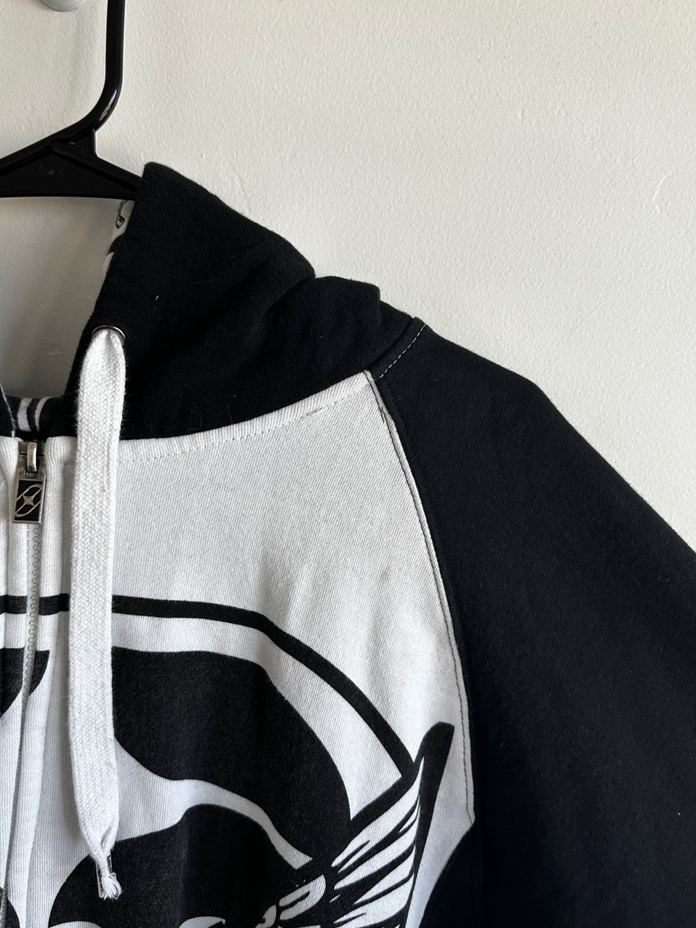No Fear Y2K Full Zip Hoodie Black White Skull Wings Graphic Grunge Size Large - Picture 7 of 10